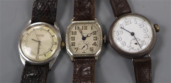 Three gentlemans wrist watches including Elgin and Richard Radio Stop.